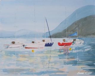 bateaux  sur le lac d'Annecy - paysages lacustres