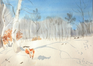 renard dans la neige - paysages de neige